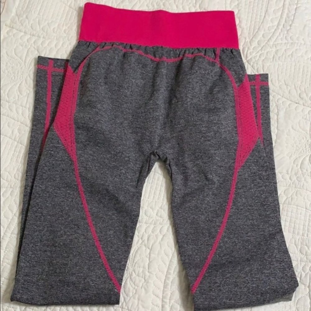 Blanca Line Pink Grey High Waist Stretch Yoga Leggings Large - Picture 9 of 12